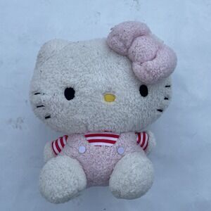 Sanrio Hello Kitty Plush Stuffed Animal 11" Red White Stripe Shirt Soft Fuzzy